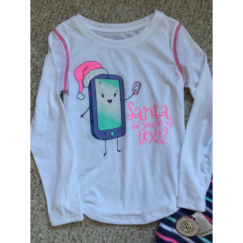 Kids SO‎ Pajamas Set Long Sleeve Top Pants Striped Christmas Phone Size 5/6
